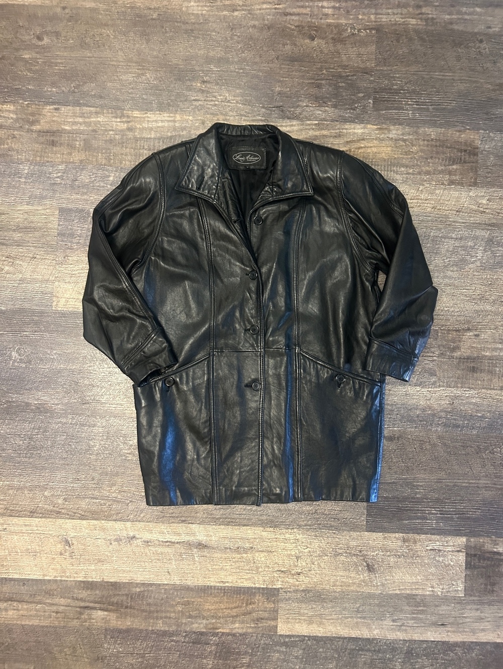 Vintage 90s Luis Alvear Black Leather Long Coat S Oversized Minimalist Jacket